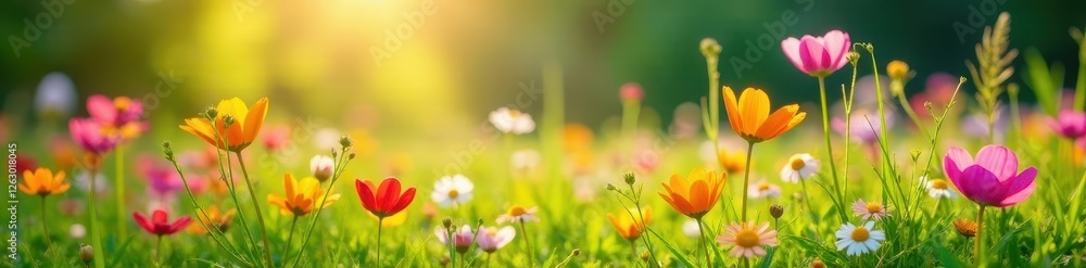 Vibrant wildflowers bloom in a sun-drenched meadow , growing, wildflower meadow, petal Vibrant wildflowers bloom in a sun-drenched meadow , growing, wildflower meadow, petal