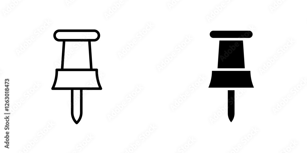 Thumbtack vectors icons set in filled and strokes on white background Thumbtack vectors icons set in filled and strokes on white background