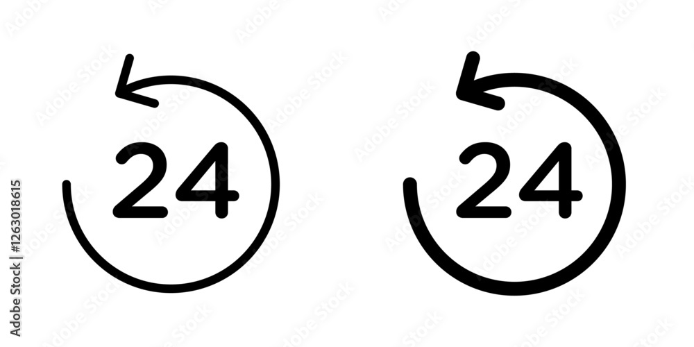 Time twenty four vectors icons set in filled and strokes on white background Time twenty four vectors icons set in filled and strokes on white background