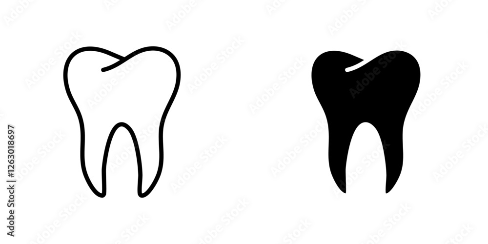 Tooth vectors icons set in filled and strokes on white background