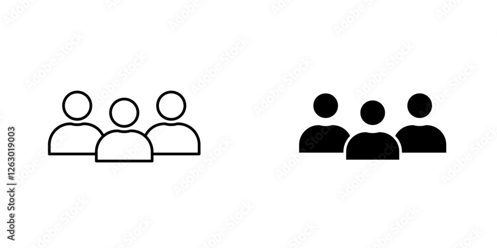 Users vectors icons set in filled and strokes on white background Users vectors icons set in filled and strokes on white background
