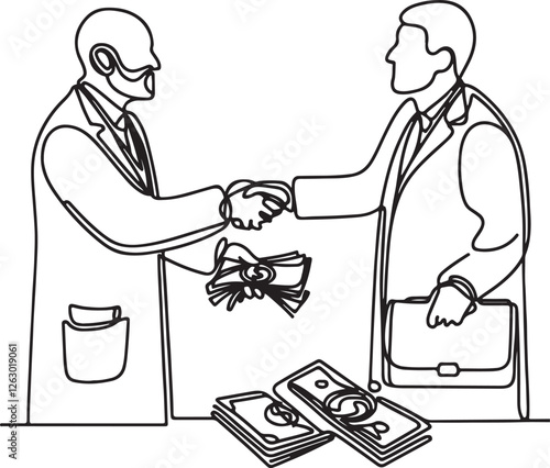 Business Deal. Money Exchange Line Drawing - Vector Clipart