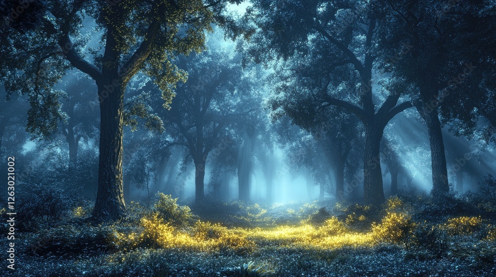 Obraz premium Enchanting Moonlight Illuminates Glowing Forest Path
