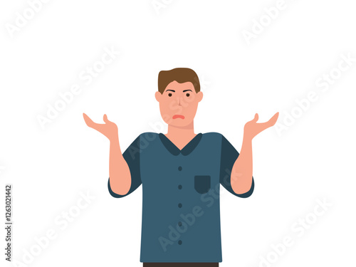 Confused young man shrugging shoulders and spreading his hands. Concept for confusion, problems,  blaming someone and playing the innocent. vector and illustration.