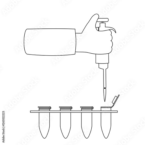 illustration of using micropipette in outline style. hold micropipette. 