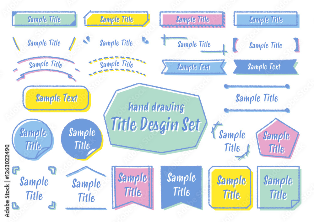 Obraz premium 手描きのポップな見出しフレームイラストセット