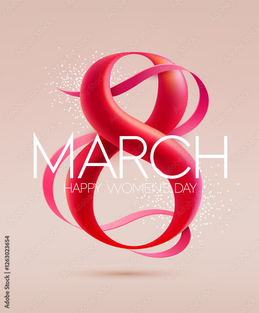 Obraz premium March 8 international women's day. Big red elegant figure eight with congratulatory inscription. Typographic greeting card design.