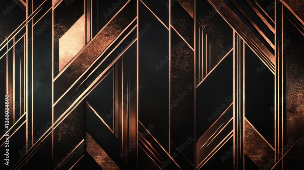 Geometric abstract design with copper and black angular patterns Geometric abstract design with copper and black angular patterns