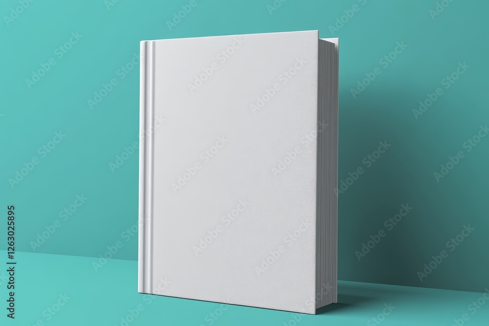 Mockup of a blank hardcover book positioned on a teal surface against a contrasting background Mockup of a blank hardcover book positioned on a teal surface against a contrasting background