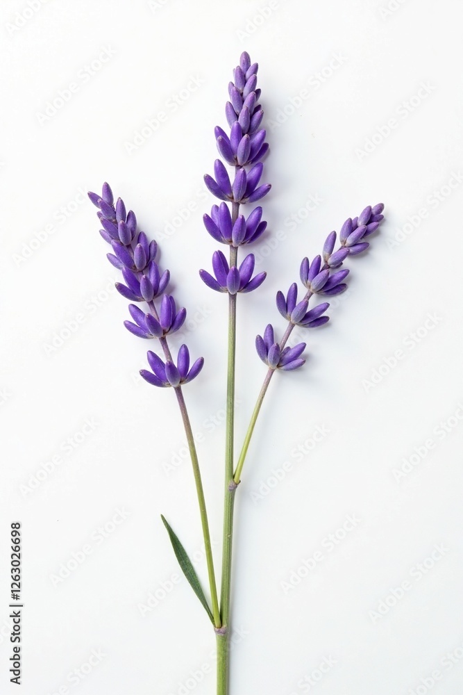 Delicate twig lavender flowers on a crisp white background, nature, florals Delicate twig lavender flowers on a crisp white background, nature, florals