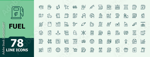 Set of Fuel line icons. Featuring ecology, environment, barrel, gas, gaso, car, transportation and more. Simple and minimalist icon designs. Editable vector icon and illustration.