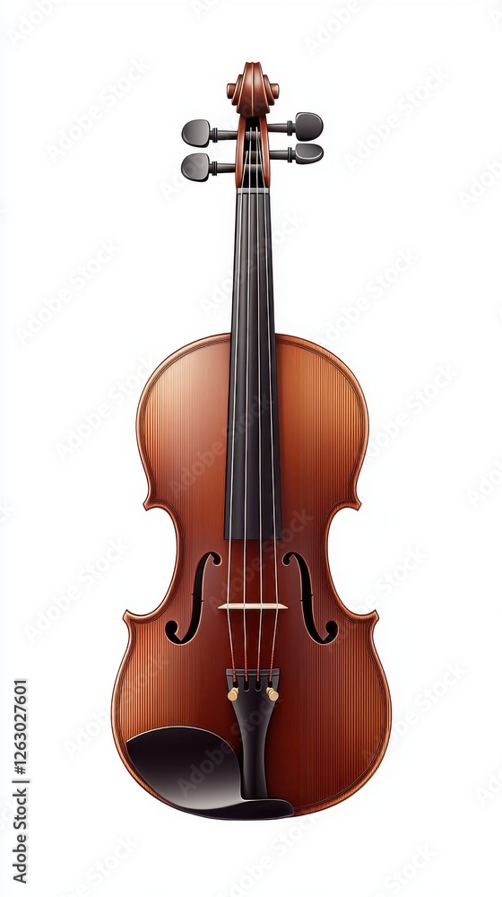 Fototapeta premium Elegant Brown Wooden Violin Isolated on White Background