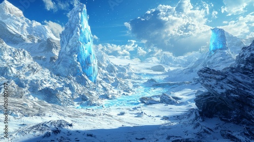 Wallpaper Mural Majestic Frozen Landscape with Ice Peaks and Bright Blue Skies Torontodigital.ca