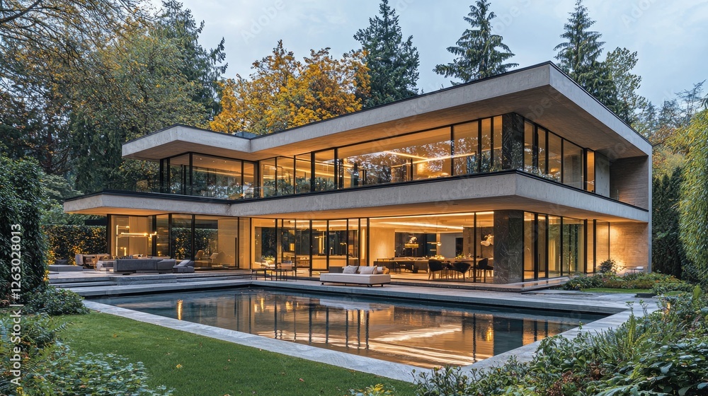 Modern house with large windows and infinity pool Modern house with large windows and infinity pool