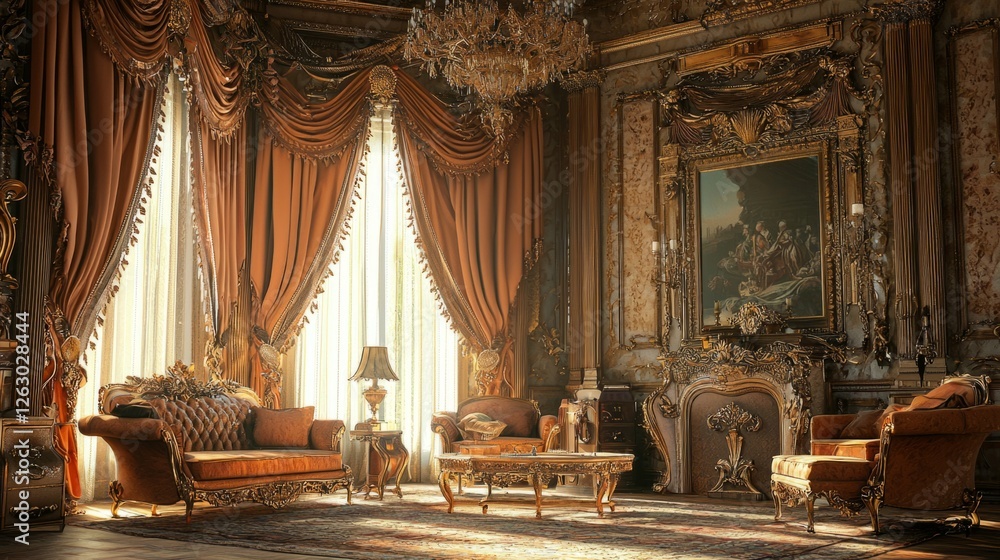 Fototapeta premium Luxurious Vintage Living Room with Rich Textiles and Ornate Décor