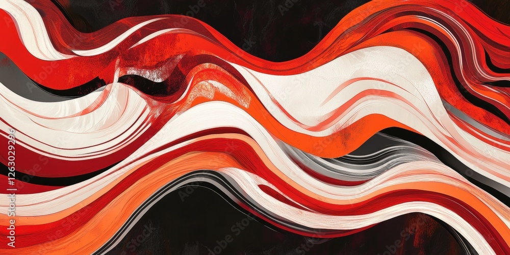 Abstract waves dance through dynamic red, white, and black lines, crafting a mesmerizing composition that evokes fluid motion and vibrant tension Abstract waves dance through dynamic red, white, and black lines, crafting a mesmerizing composition that evokes fluid motion and vibrant tension