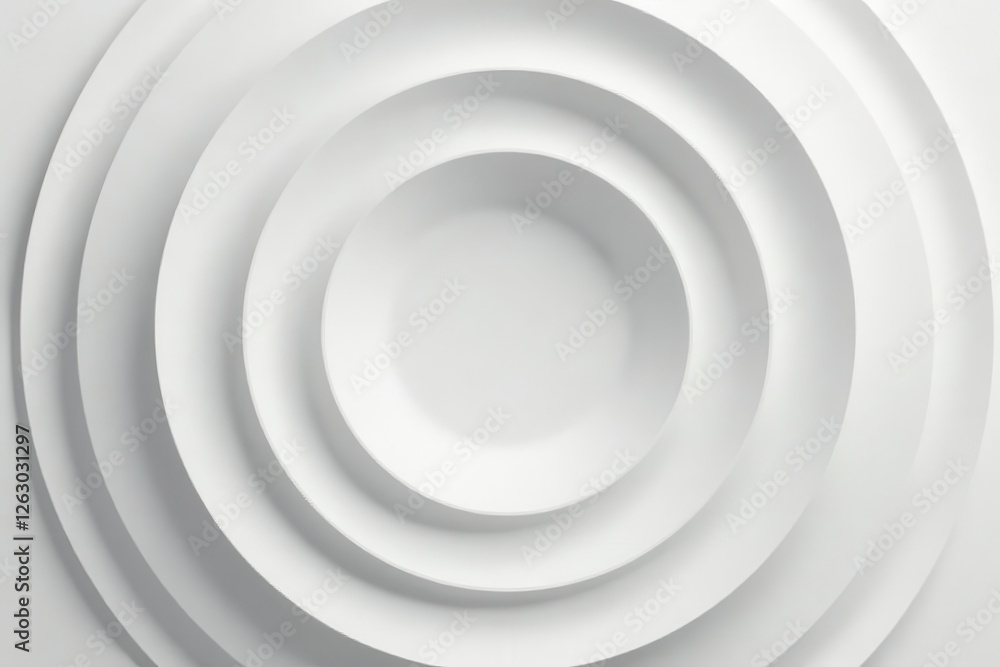 Concentric white circles, random rotation, copy space , clean, banner Concentric white circles, random rotation, copy space , clean, banner