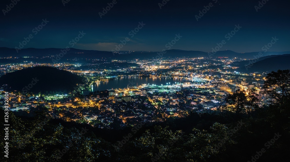 Obraz premium Bergen City Lights A Stunning Nighttime Panorama of Bergen, Norway