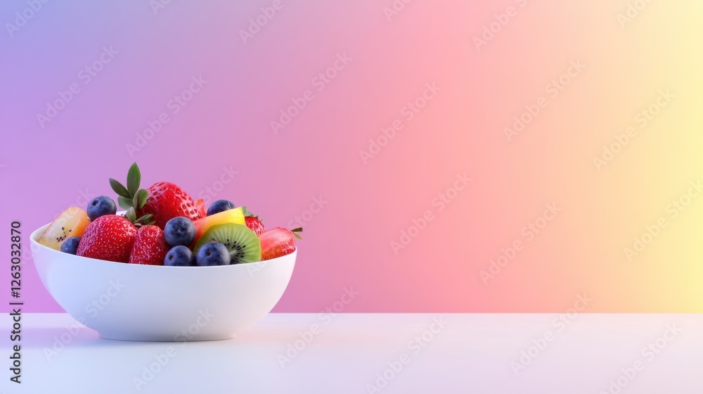 Vibrant bowl of fresh mixed fruits against gradient background. Vibrant bowl of fresh mixed fruits against gradient background.