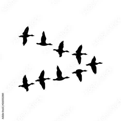 Vector Wedge of Geese Black Silhouette Icon Isolated on White Background