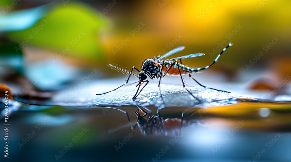 Aedes Mosquito on Water Surface: Macro Photography Aedes Mosquito on Water Surface: Macro Photography