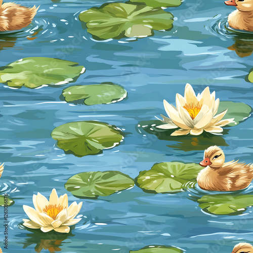 Duckling and Lily Pad Illustration