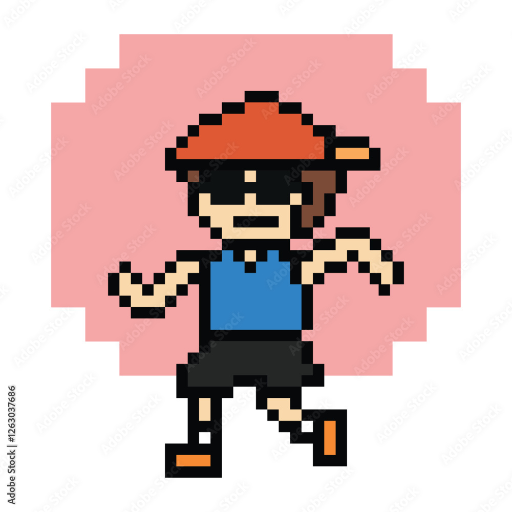 Obraz premium Cute pixel cartoon exercise run 8bit character man run running jog cardio lifestyle decoration life style 8 bit male boy jog marathon exercise png game 8 bit vector.