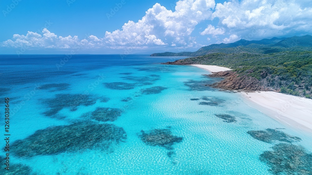 Obraz premium Aerial View of Tropical Island Beach and Clear Ocean Water