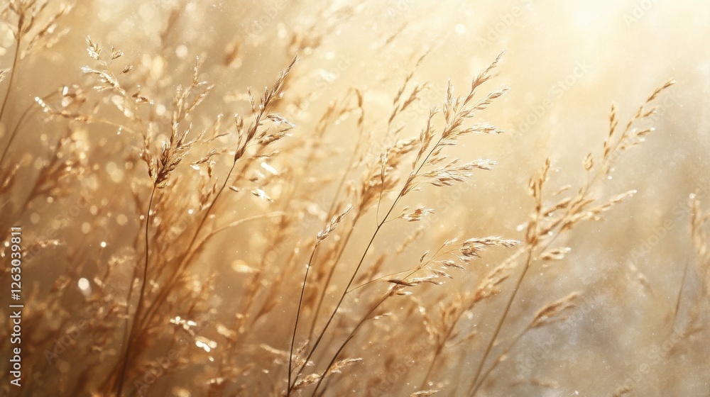 Fototapeta premium Golden Meadow Close-Up of Dried Grasses in Warm Sunlight