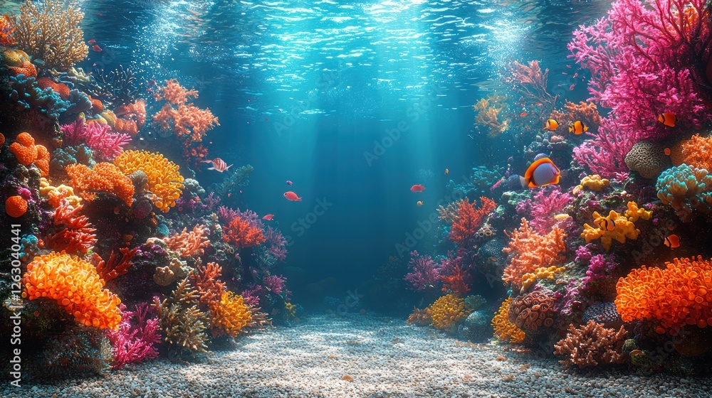 Naklejka premium Vibrant Coral Reef Ecosystem Underwater Scene
