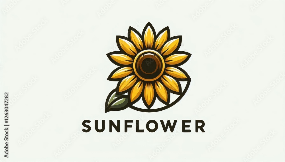 Fototapeta premium Sunflower logo with golden yellow petals and bold black outline modern floral emblem for branding packaging design and nature themes