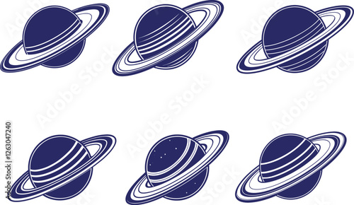  Saturn icon set design, Set of planets of the solar system