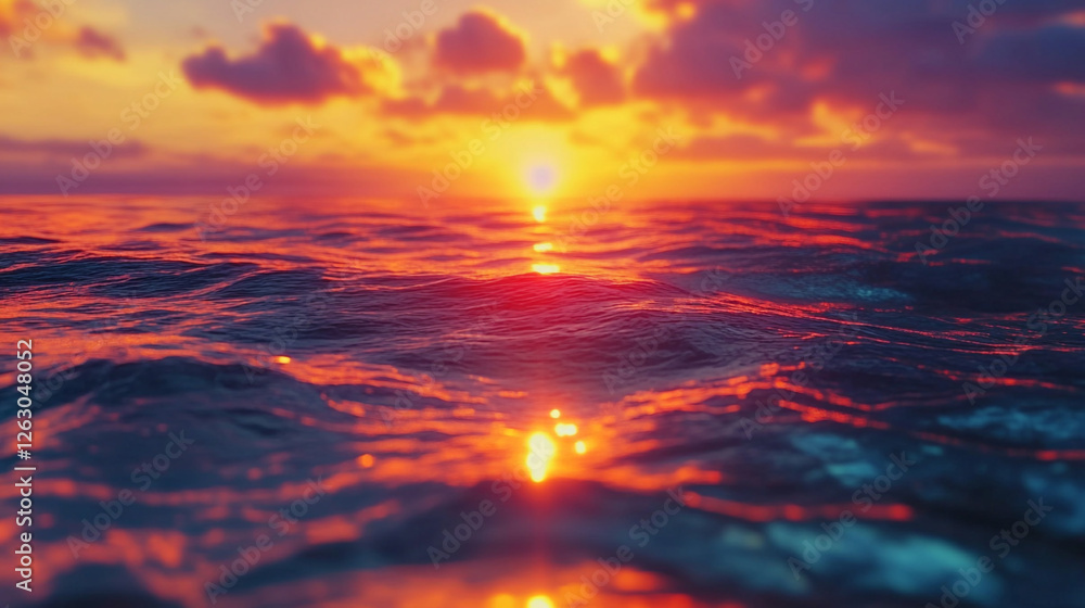 Stunning sunset over the ocean, with vibrant colors reflecting on the water Stunning sunset over the ocean, with vibrant colors reflecting on the water