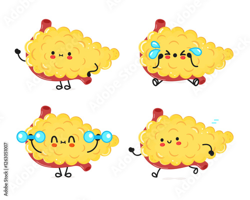 Funny Pancreas characters bundle set. Vector hand drawn doodle style cartoon character illustration icon design. Cute Pancreas mascot character collection