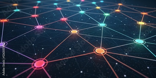 Abstract Network Connection Colorful Nodes and Lines, Digital Connectivity, Data Visualization Network, Graph