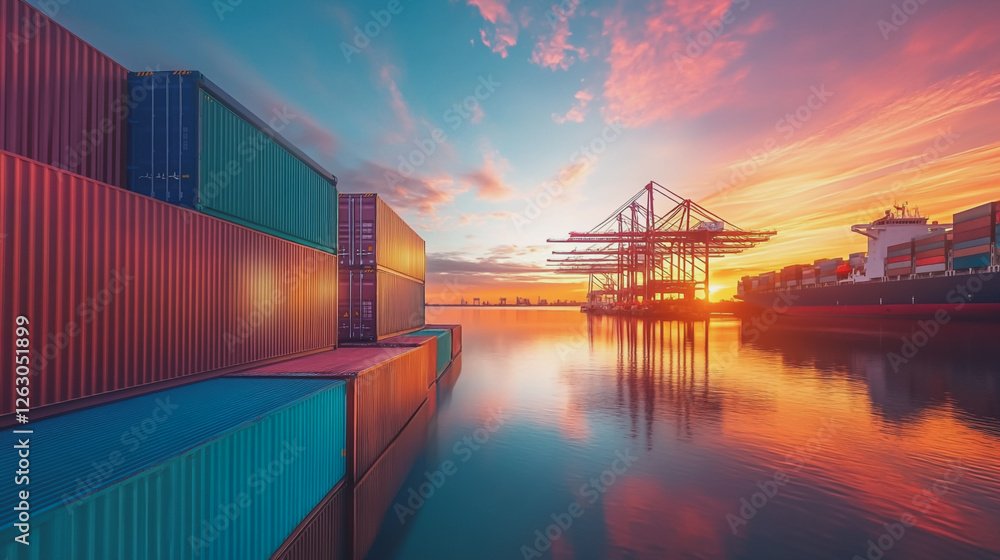 Container truck in ship port for business Logistics and transportation of Container Cargo ship and Cargo plane with working crane bridge in shipyard at sunrise, logistic import export and transport
Container truck in ship port for business Logistics and transportation of Container Cargo ship and Cargo plane with working crane bridge in shipyard at sunrise, logistic import export and transport
