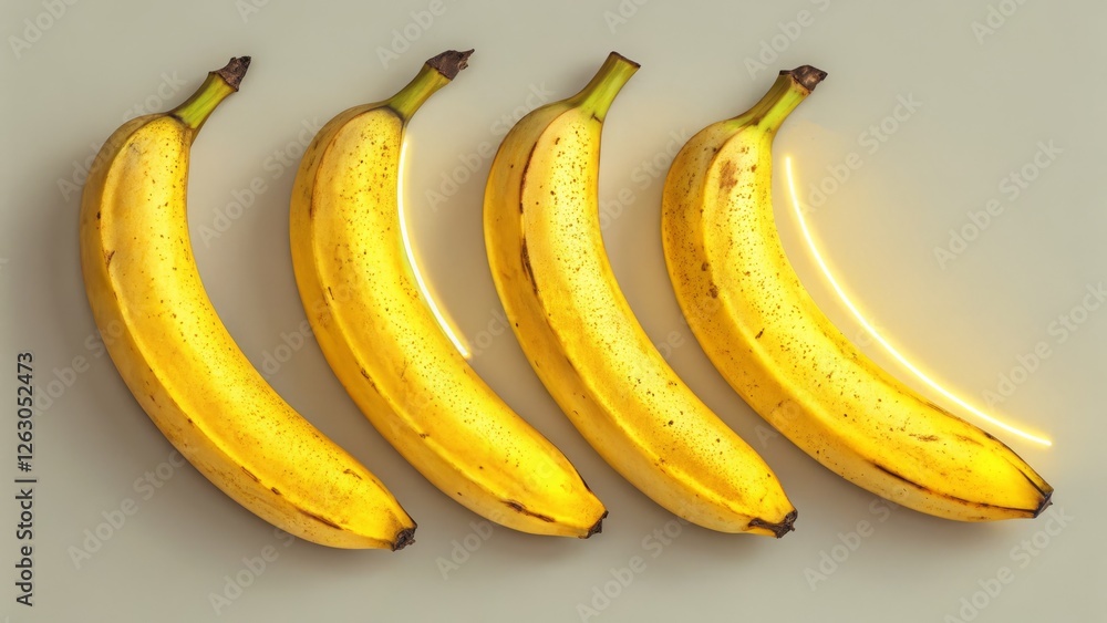 Four Bananas with Neon Light Arc, Minimalist Still Life Photography, Food Styling, Fruit Composition Keywords Banana, Minimalism Four Bananas with Neon Light Arc, Minimalist Still Life Photography, Food Styling, Fruit Composition Keywords Banana, Minimalism