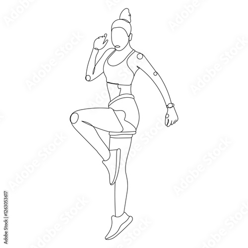 Dessin en ligne continue d'une femme pratiquant la gym, line art, vecteur