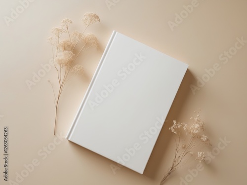 Wallpaper Mural white book blank cover mockup on a beige background with dry flower flat lay mockup. Torontodigital.ca