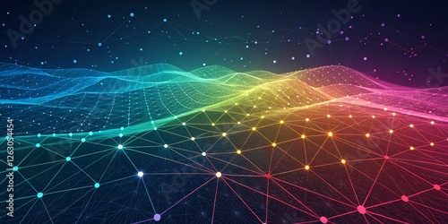 Rainbow Network Landscape Abstract Digital Art, Network, Connectivity Digital art, Network visualization