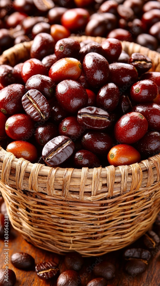 Harvesting Freshly Gathered Coffee Cherries in Lush Fields Nature's Bounty Close-Up Viewpoint Sustainable Farming Harvesting Freshly Gathered Coffee Cherries in Lush Fields Nature's Bounty Close-Up Viewpoint Sustainable Farming