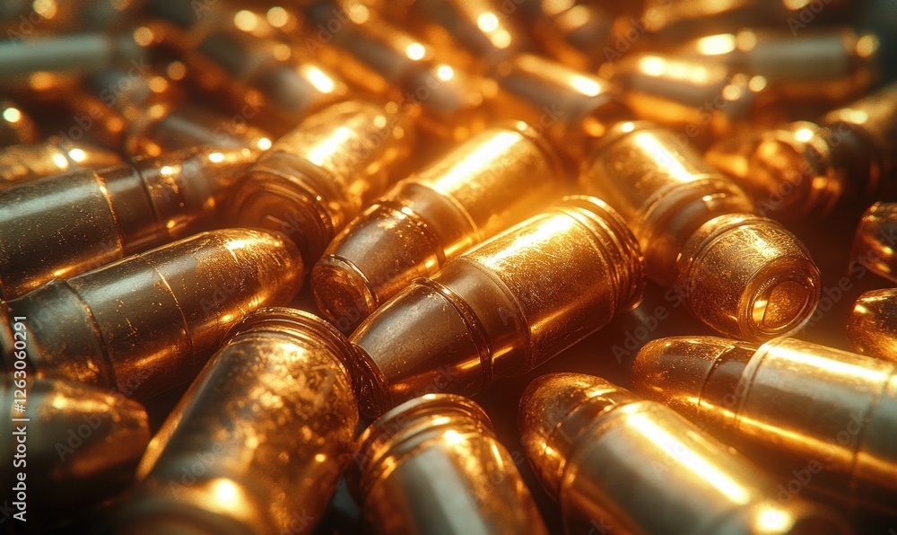 Hyper-realistic Bullets Close-up Metal Pile Hyper-realistic Bullets Close-up Metal Pile