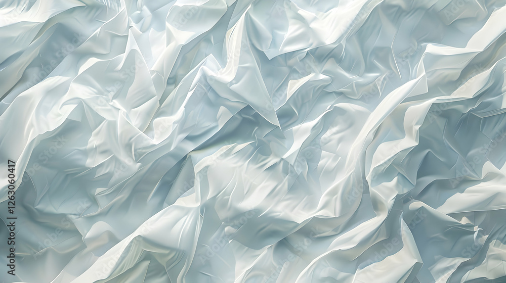 Fototapeta premium Abstract representation of crumpled white fabric, creating a serene and textured background