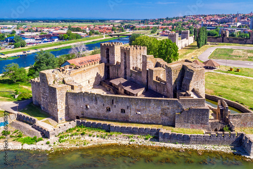 Smederevo fortress, aerial drone view of City in Serbia