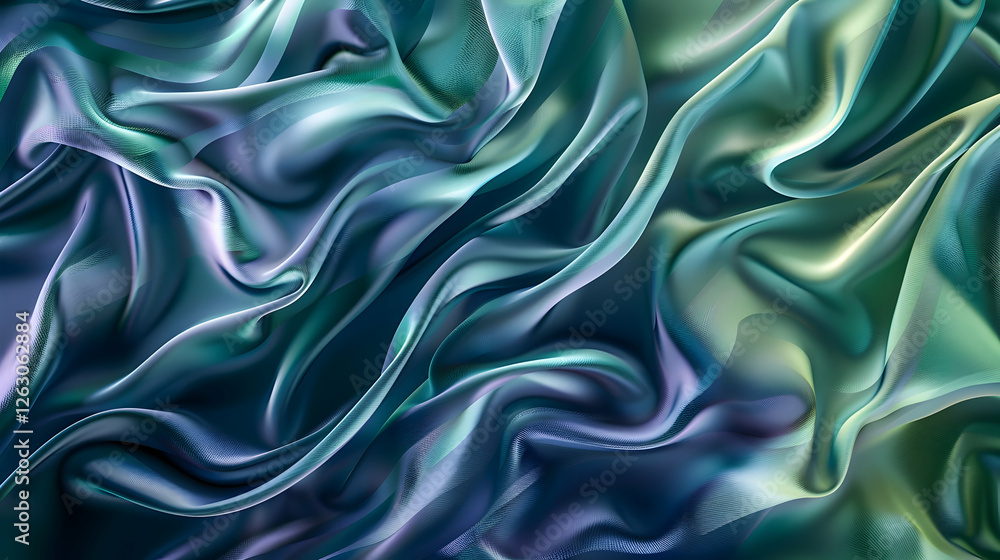 Obraz premium Abstract close-up of flowing silk fabric in shades of blue and green, creating a serene backdrop