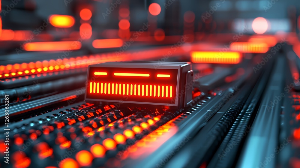 A close-up view of a dark, futuristic landscape featuring glowing red lights, evoking a high-tech, cybernetic environment. A close-up view of a dark, futuristic landscape featuring glowing red lights, evoking a high-tech, cybernetic environment.