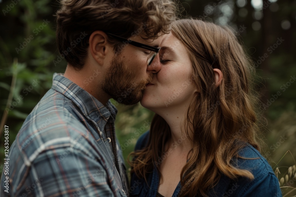 Portrait of a content couple in their 30s kissing Portrait of a content couple in their 30s kissing