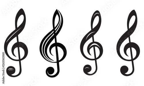 Music notes song, melody or tune flat vector icon set white background
