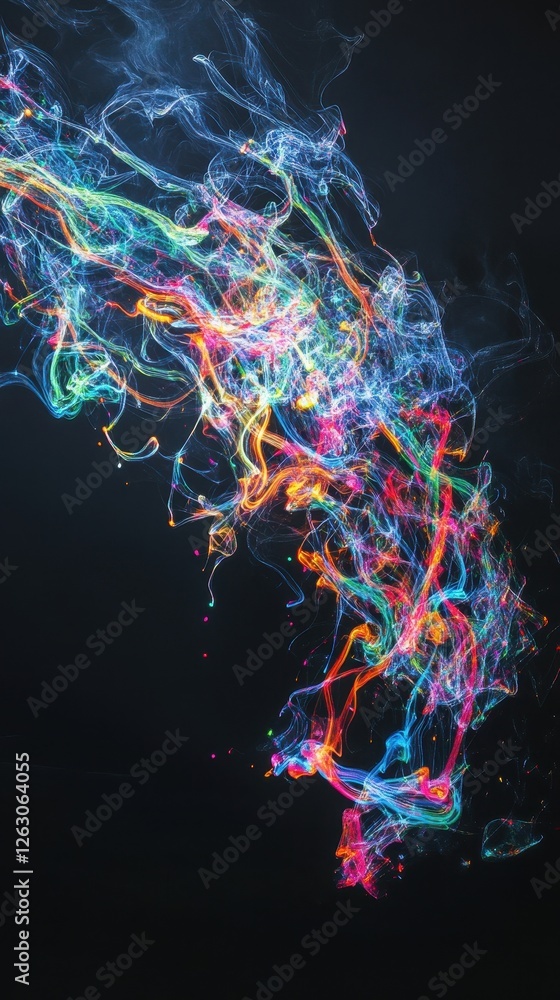Obraz premium Vibrant Abstract Light Painting with Colorful Swirls and Dark Background, Modern Art Photography.