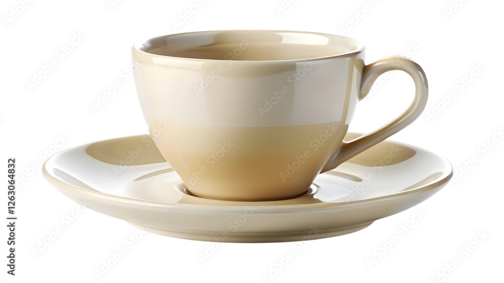 Fototapeta premium Creamy Hues Coffee Cup: A gently curved, ombre coffee cup and saucer in creamy beige tones, perfect for a comforting morning brew.